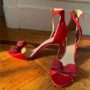 Size 10 Red satin heel with crystal bow